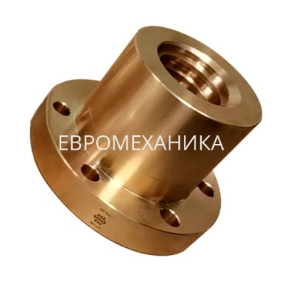 Гайка трапецеидальная латунная (HPb59-1) BFM 12х3 с фланцем (правая резьба), EMT - Евромеханика
