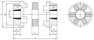 Полумуфта HRC 150 TL тип H, под втулку тапербуш 2012, EMT - Евромеханика