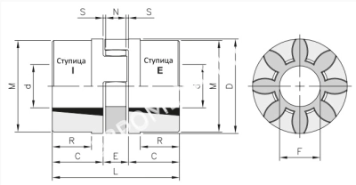 Полумуфта GE 24-32 TL тип F, под втулку тапербуш 1008, EMT - Евромеханика